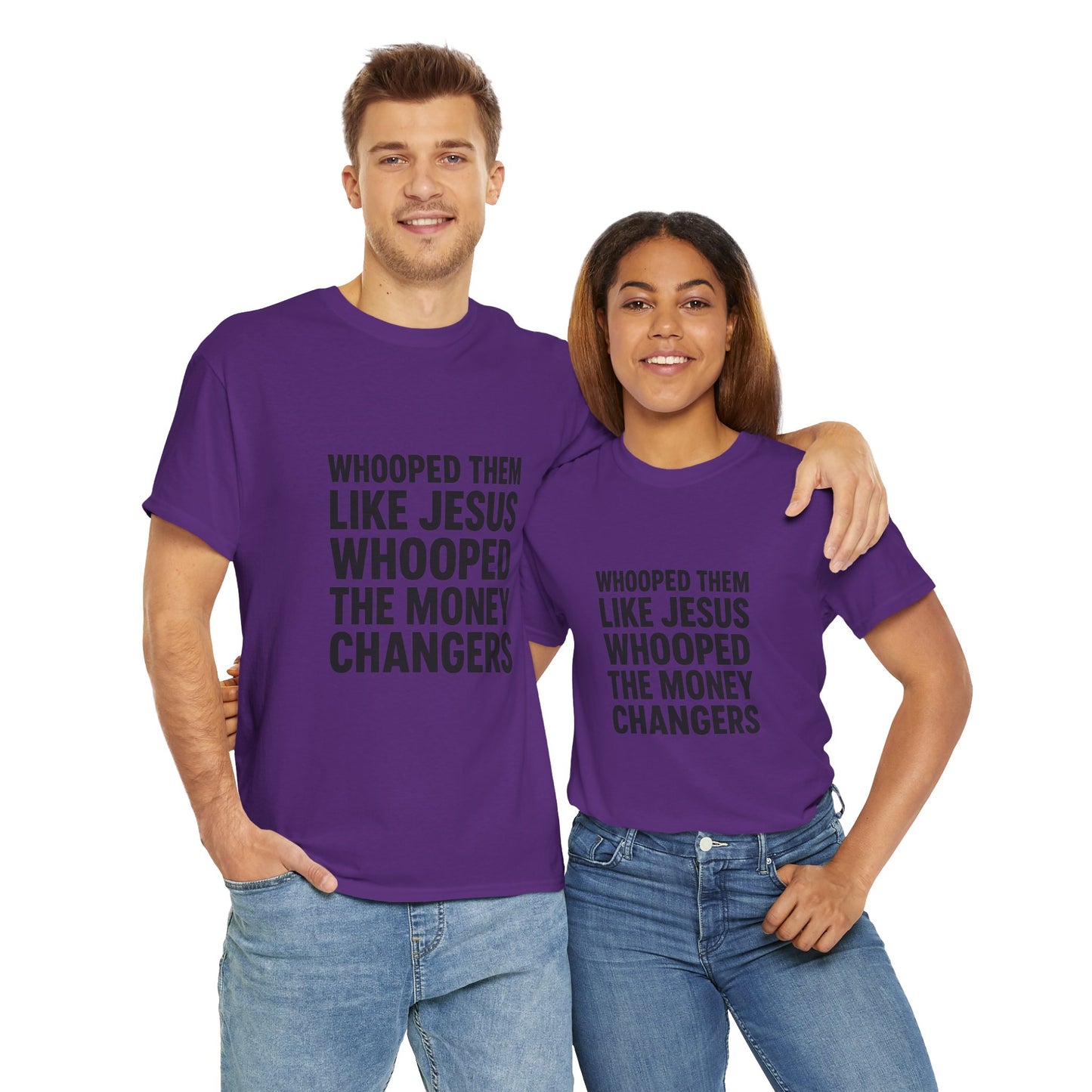 Biblical Humor Tee: Whooped Them Like Jesus - Funny Unisex Cotton T-Shirt for Bible Lovers, Gifts, Easter, Church Events, Casual Wear