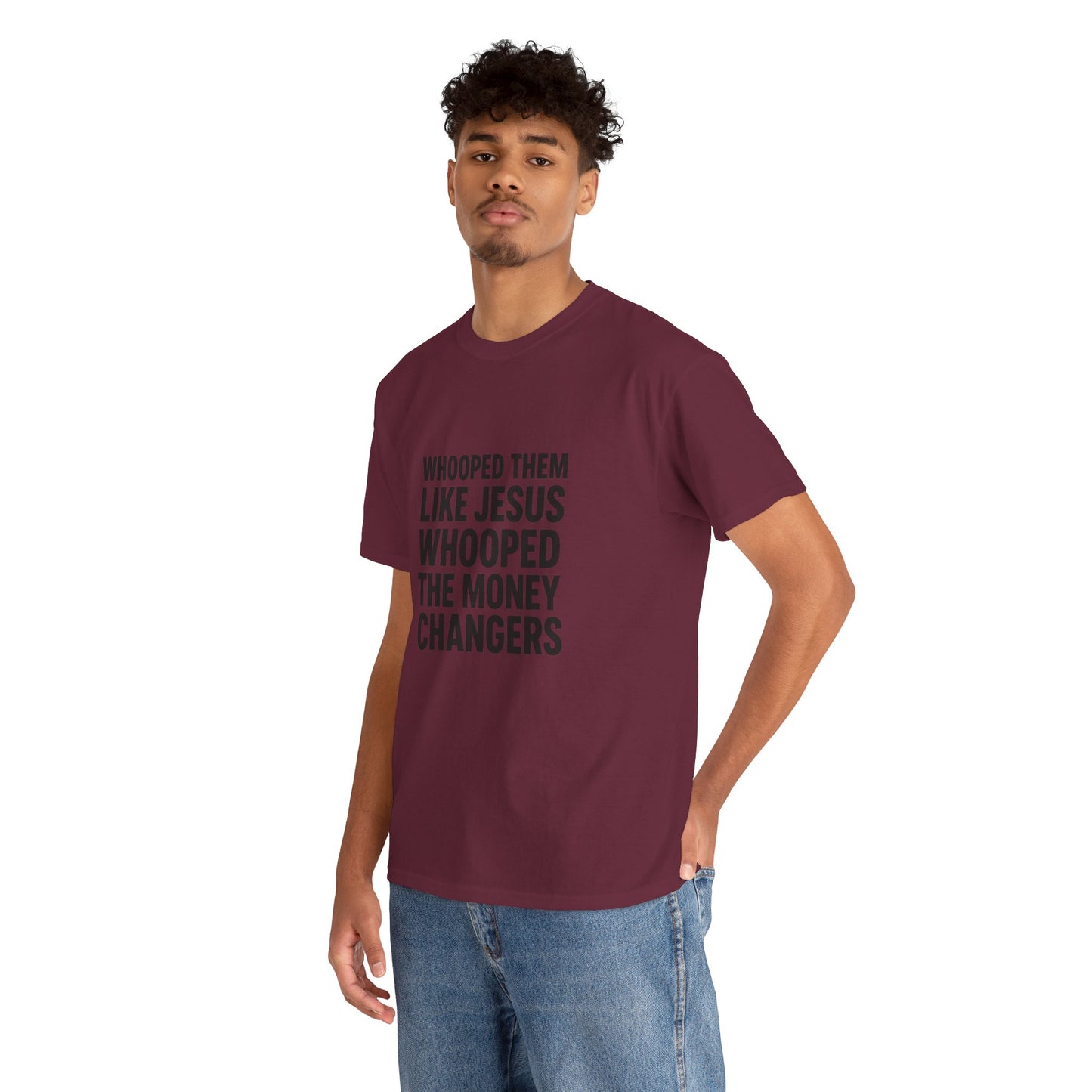 Biblical Humor Tee: Whooped Them Like Jesus - Funny Unisex Cotton T-Shirt for Bible Lovers, Gifts, Easter, Church Events, Casual Wear