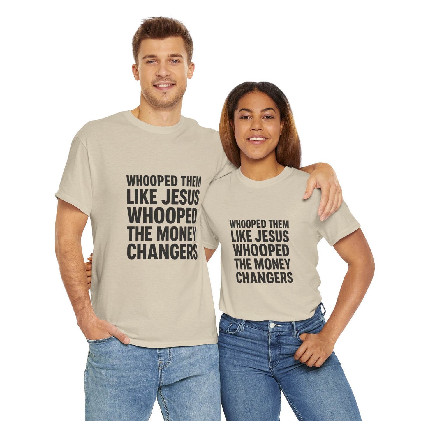 Biblical Humor Tee: Whooped Them Like Jesus - Funny Unisex Cotton T-Shirt for Bible Lovers, Gifts, Easter, Church Events, Casual Wear
