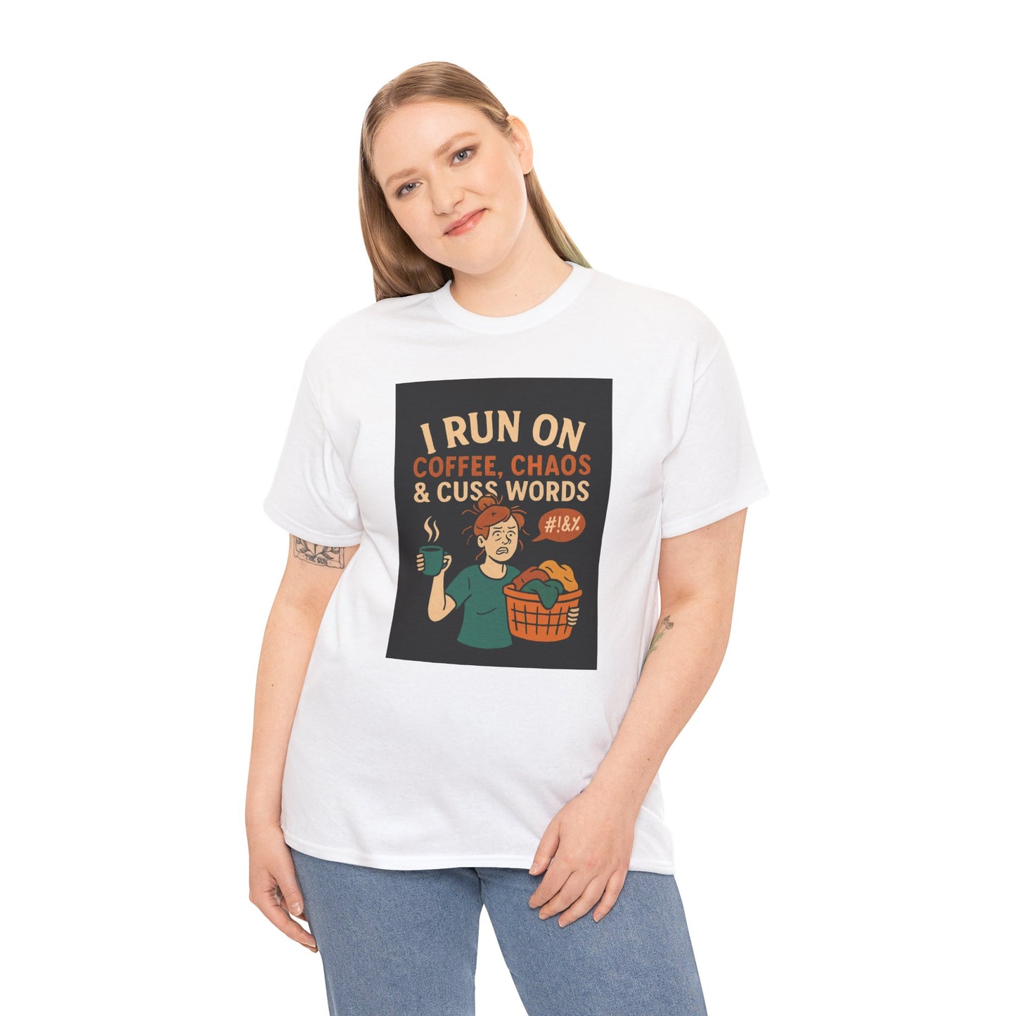 Coffee Chaos & Cuss Words Tee, Funny T-Shirt, Unisex Cotton Tee, Gift for Coffee Lovers, Casual Wear, Humor Apparel