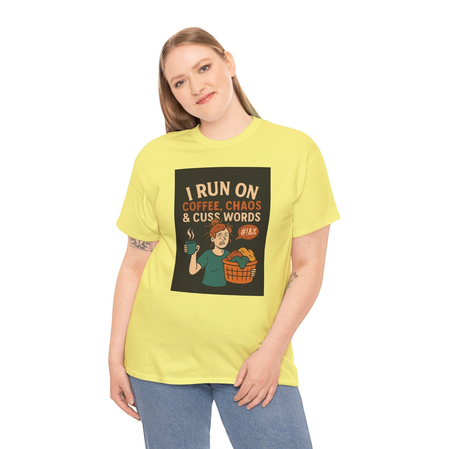 Coffee Chaos & Cuss Words Tee, Funny T-Shirt, Unisex Cotton Tee, Gift for Coffee Lovers, Casual Wear, Humor Apparel