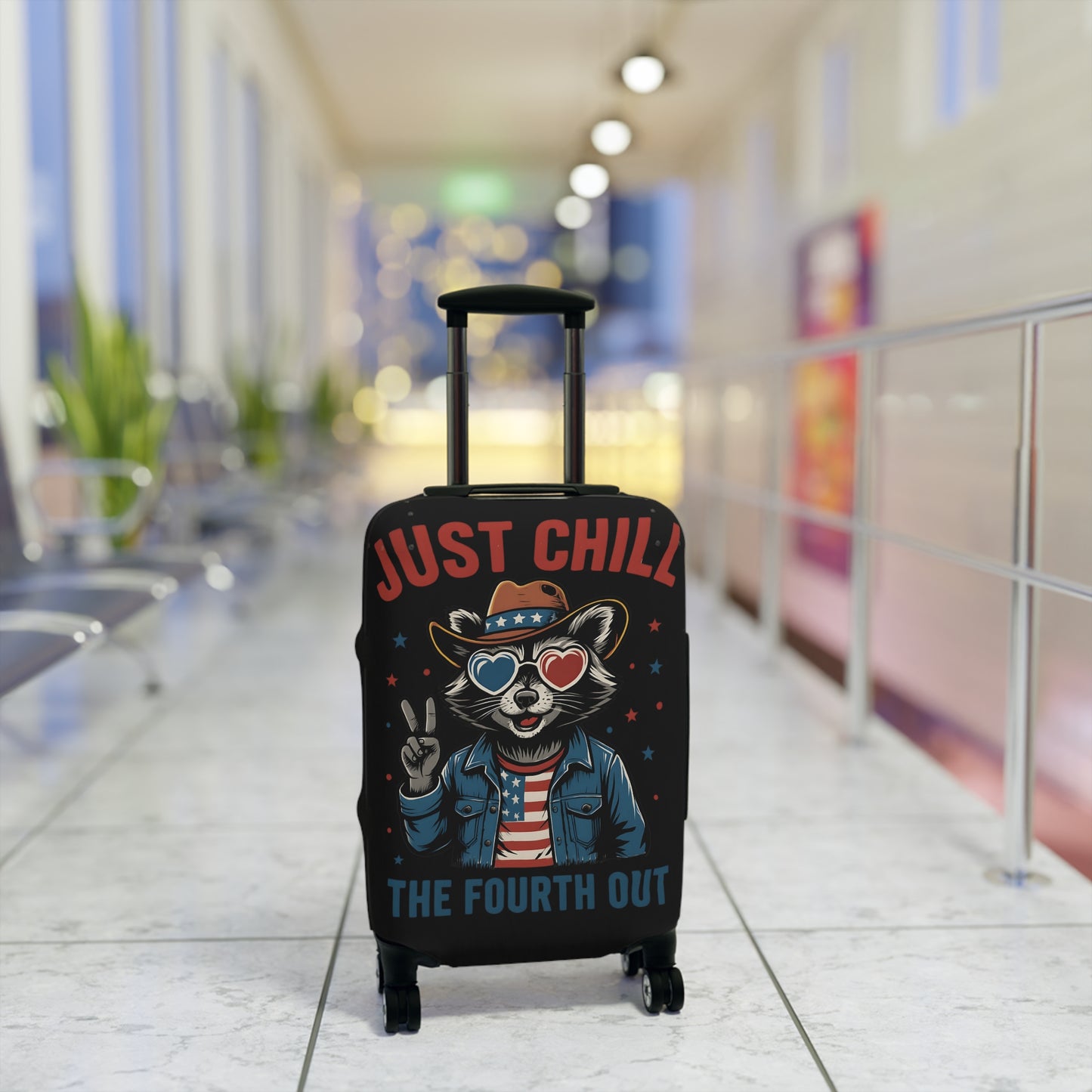 Patriotic Luggage Cover with Fun Raccoon Design - Travel Accessory, Suitcase Protector, Fourth of July Gift, Vacation Essential, [...]