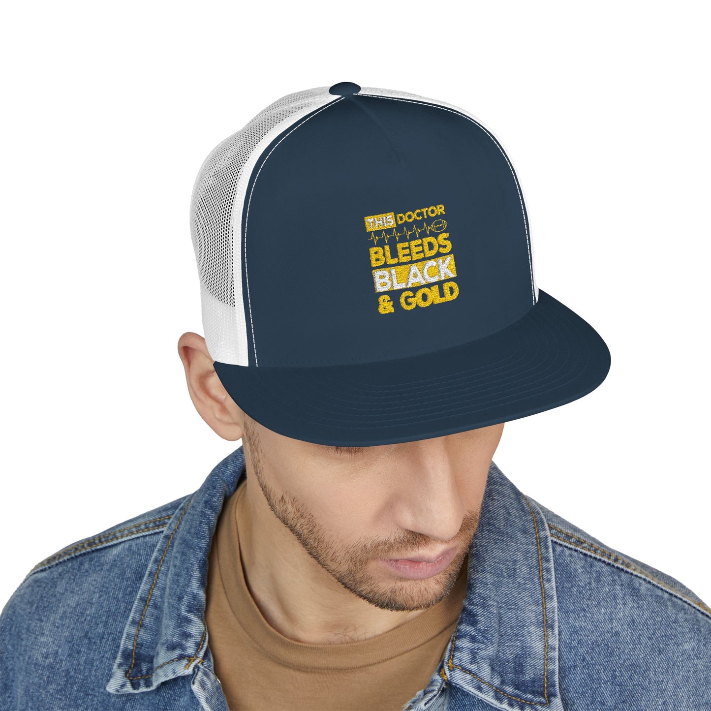 Stylish 5 Panel Trucker Cap - 'Doctor Bleeds Black & Gold' Embroidered Hat, Sports Cap, Gift for Medical Professionals, Adjustable [...]