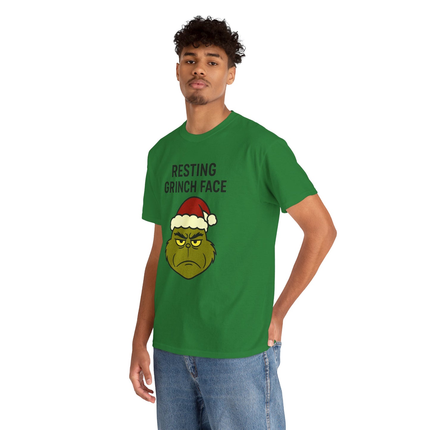 Resting Grinch Face Unisex Heavy Cotton Tee - Perfect Holiday Humor Shirt