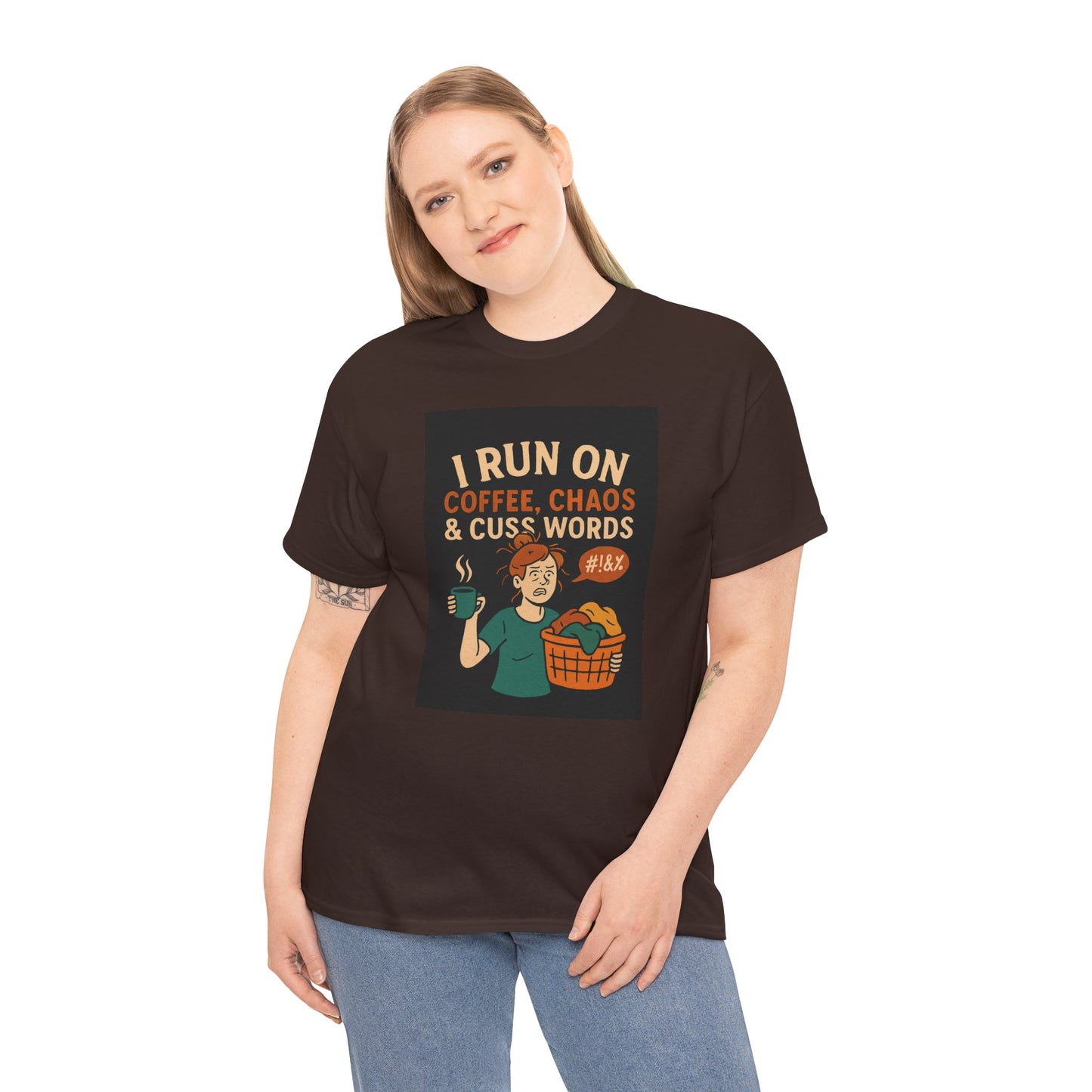 Coffee Chaos & Cuss Words Tee, Funny T-Shirt, Unisex Cotton Tee, Gift for Coffee Lovers, Casual Wear, Humor Apparel