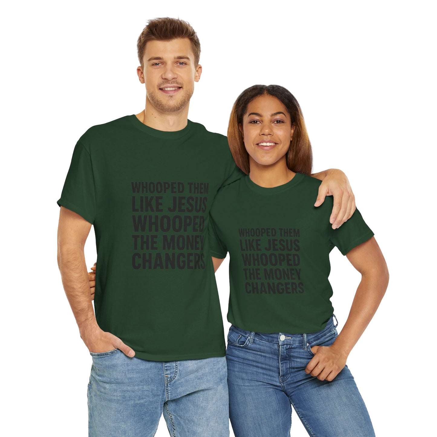Biblical Humor Tee: Whooped Them Like Jesus - Funny Unisex Cotton T-Shirt for Bible Lovers, Gifts, Easter, Church Events, Casual Wear