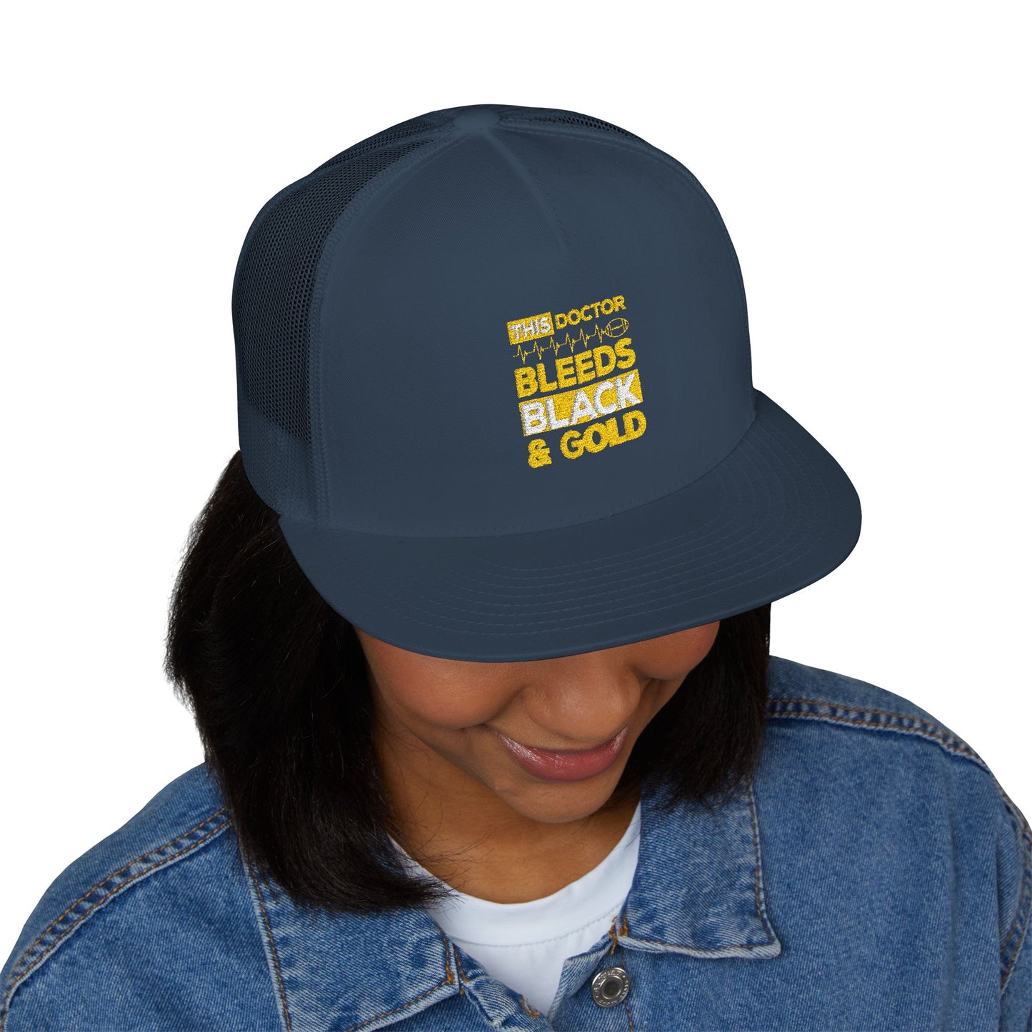 Stylish 5 Panel Trucker Cap - 'Doctor Bleeds Black & Gold' Embroidered Hat, Sports Cap, Gift for Medical Professionals, Adjustable [...]