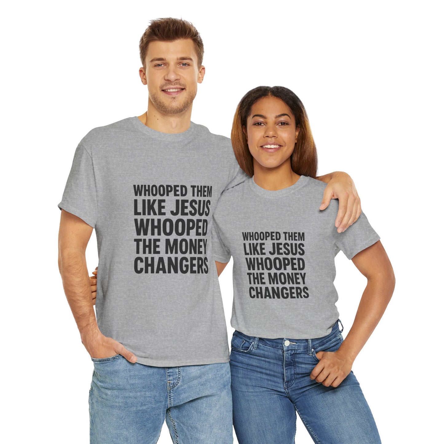 Biblical Humor Tee: Whooped Them Like Jesus - Funny Unisex Cotton T-Shirt for Bible Lovers, Gifts, Easter, Church Events, Casual Wear