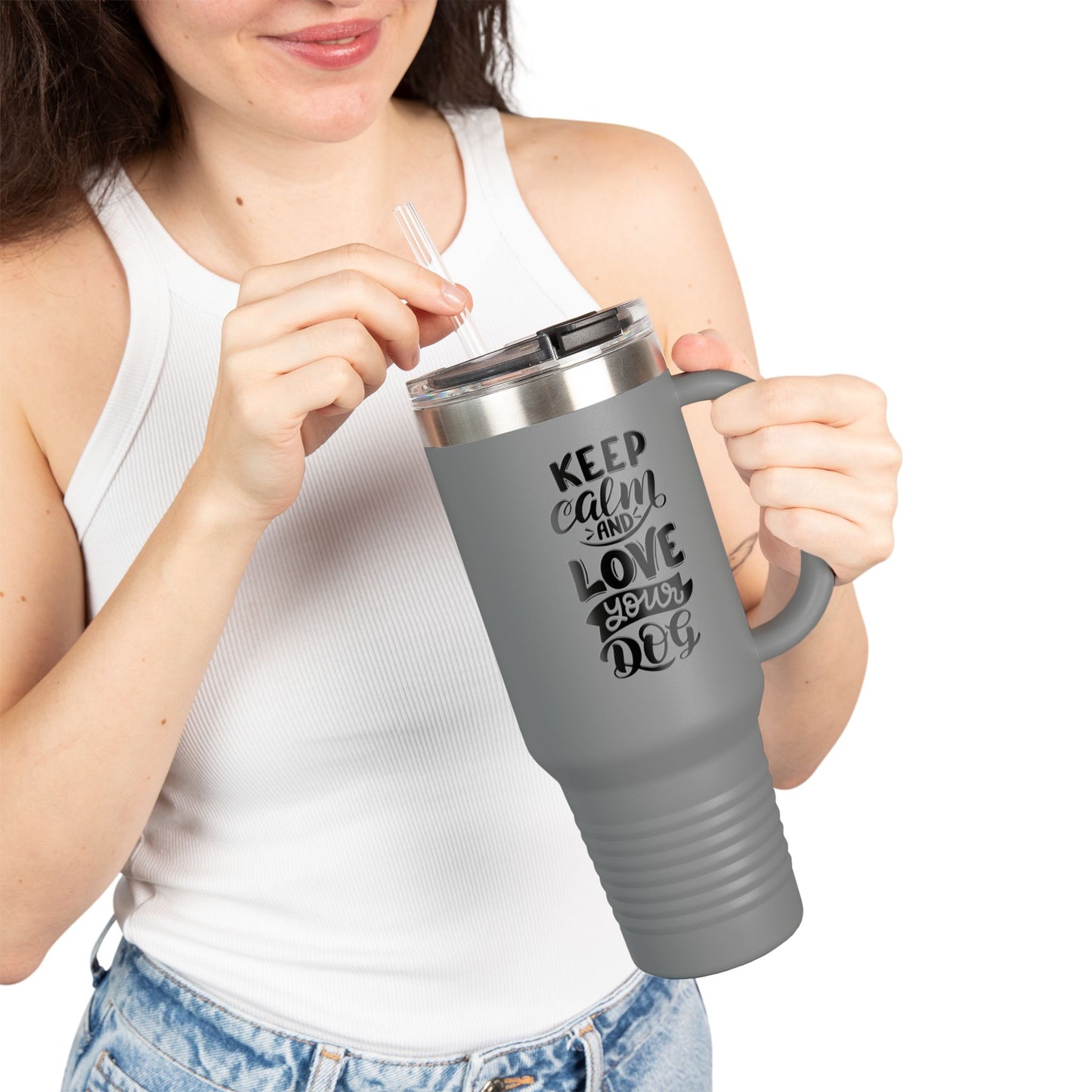 Keep Calm and Love Your Dog Insulated Travel Mug | 40oz | Dog Lover Gift | Pet Owner Mug | Motivational Travel Cup | Birthday Gift