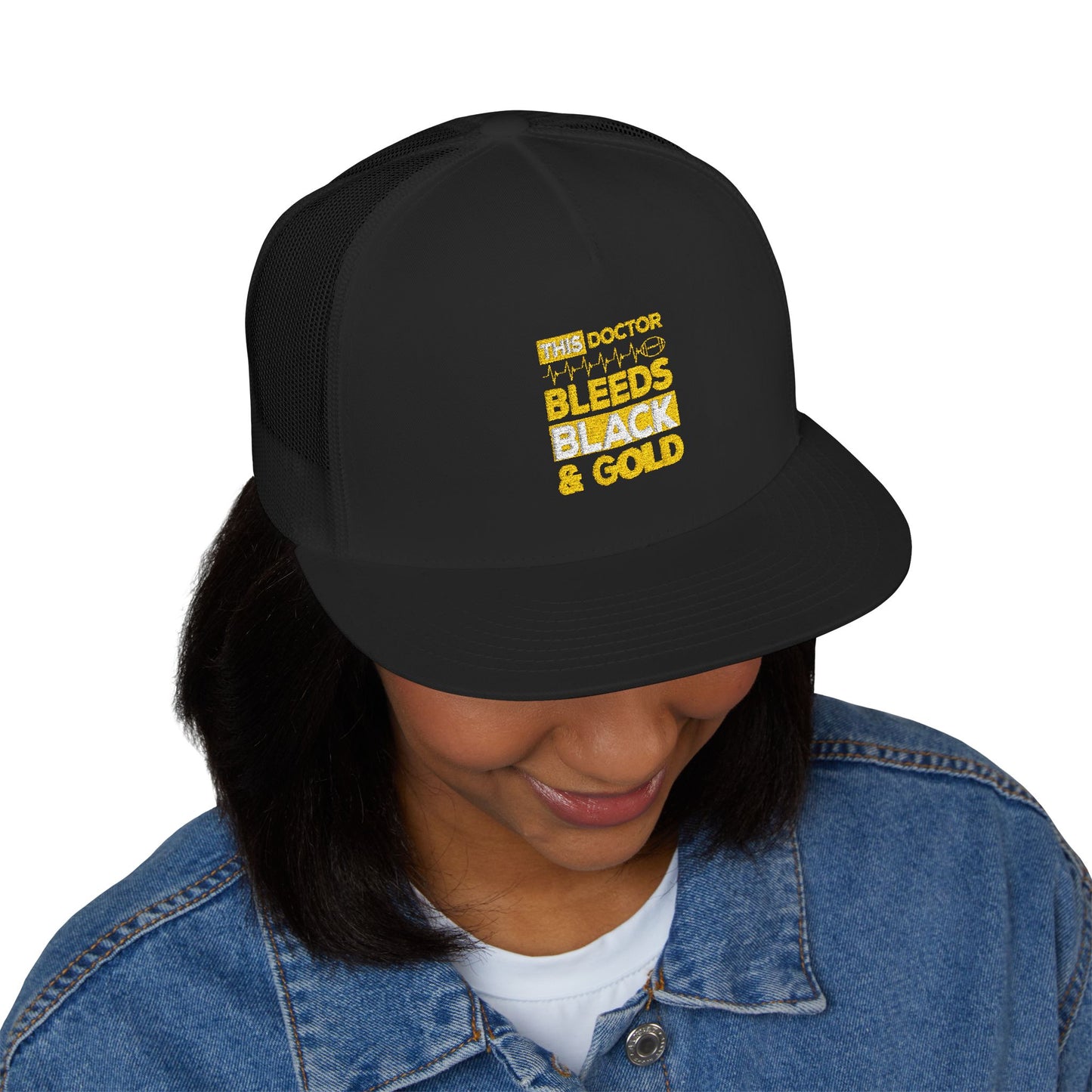 Stylish 5 Panel Trucker Cap - 'Doctor Bleeds Black & Gold' Embroidered Hat, Sports Cap, Gift for Medical Professionals, Adjustable [...]