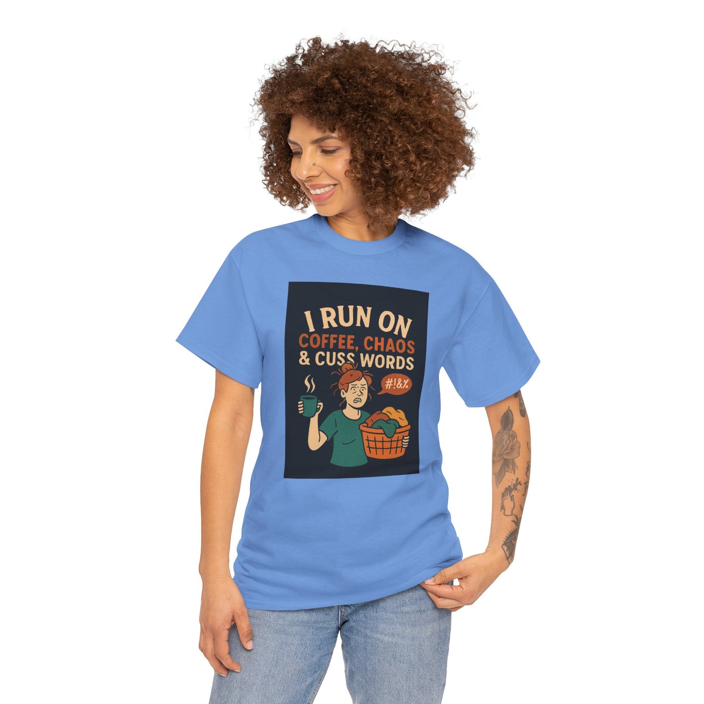 Coffee Chaos & Cuss Words Tee, Funny T-Shirt, Unisex Cotton Tee, Gift for Coffee Lovers, Casual Wear, Humor Apparel