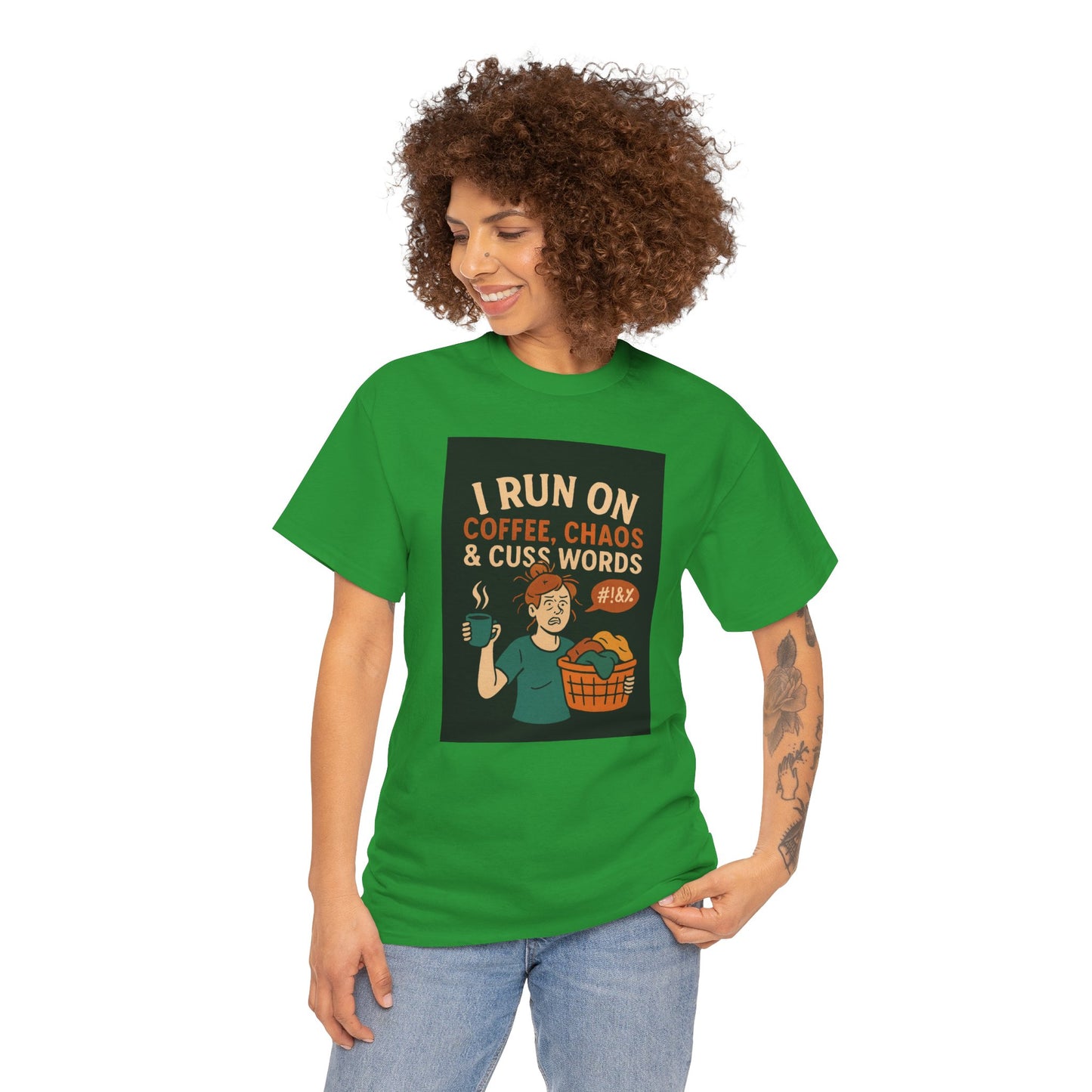 Coffee Chaos & Cuss Words Tee, Funny T-Shirt, Unisex Cotton Tee, Gift for Coffee Lovers, Casual Wear, Humor Apparel