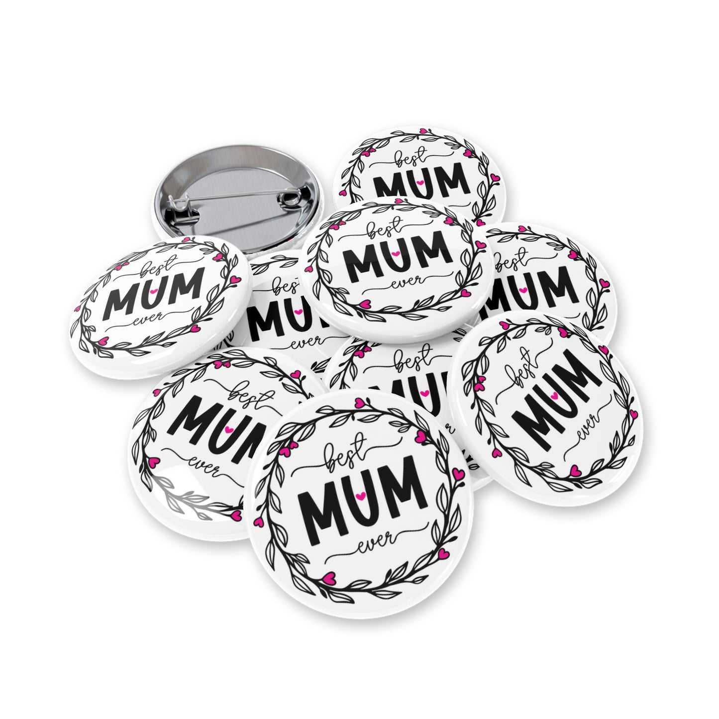 Best Mum Ever Round Pins, Cute Pins for Moms, Mother’s Day Gift, Denim Jacket Accessory, Floral Design Badge, Handmade Pinback Button