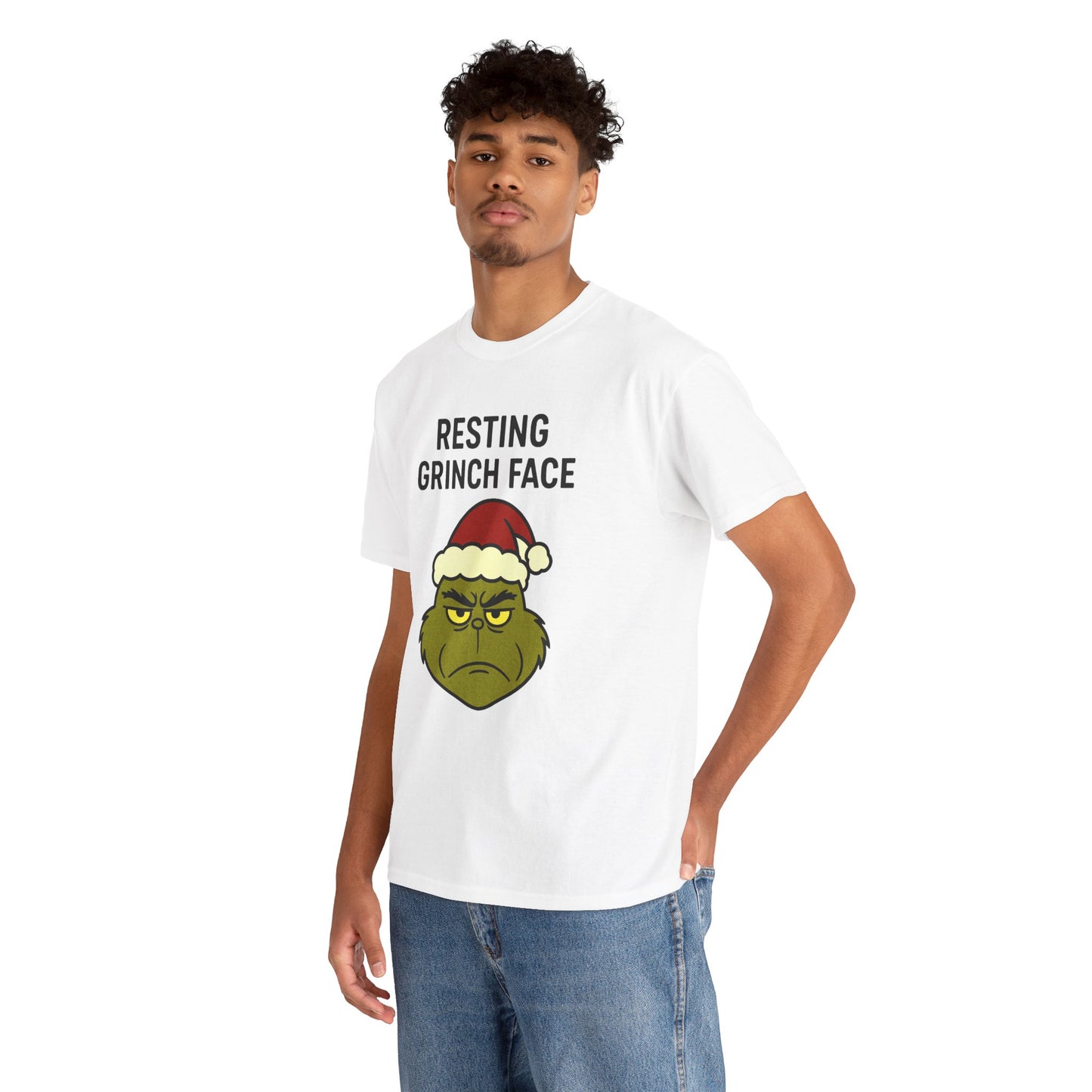 Resting Grinch Face Unisex Heavy Cotton Tee - Perfect Holiday Humor Shirt