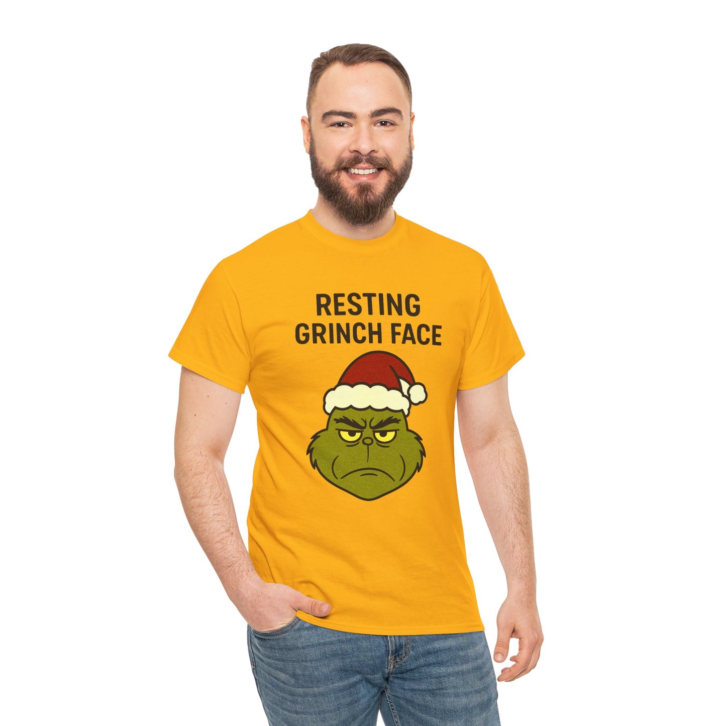 Resting Grinch Face Unisex Heavy Cotton Tee - Perfect Holiday Humor Shirt