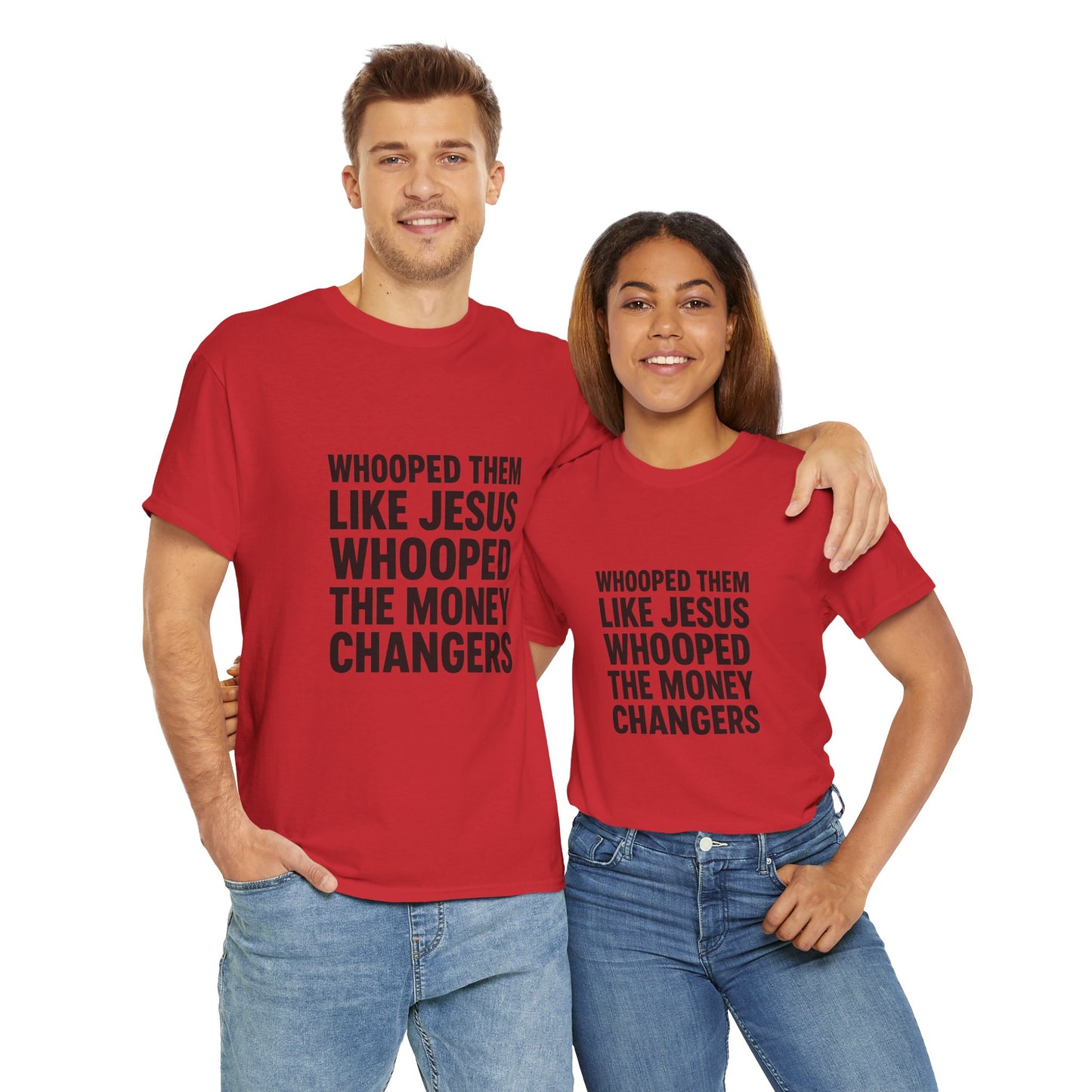 Biblical Humor Tee: Whooped Them Like Jesus - Funny Unisex Cotton T-Shirt for Bible Lovers, Gifts, Easter, Church Events, Casual Wear