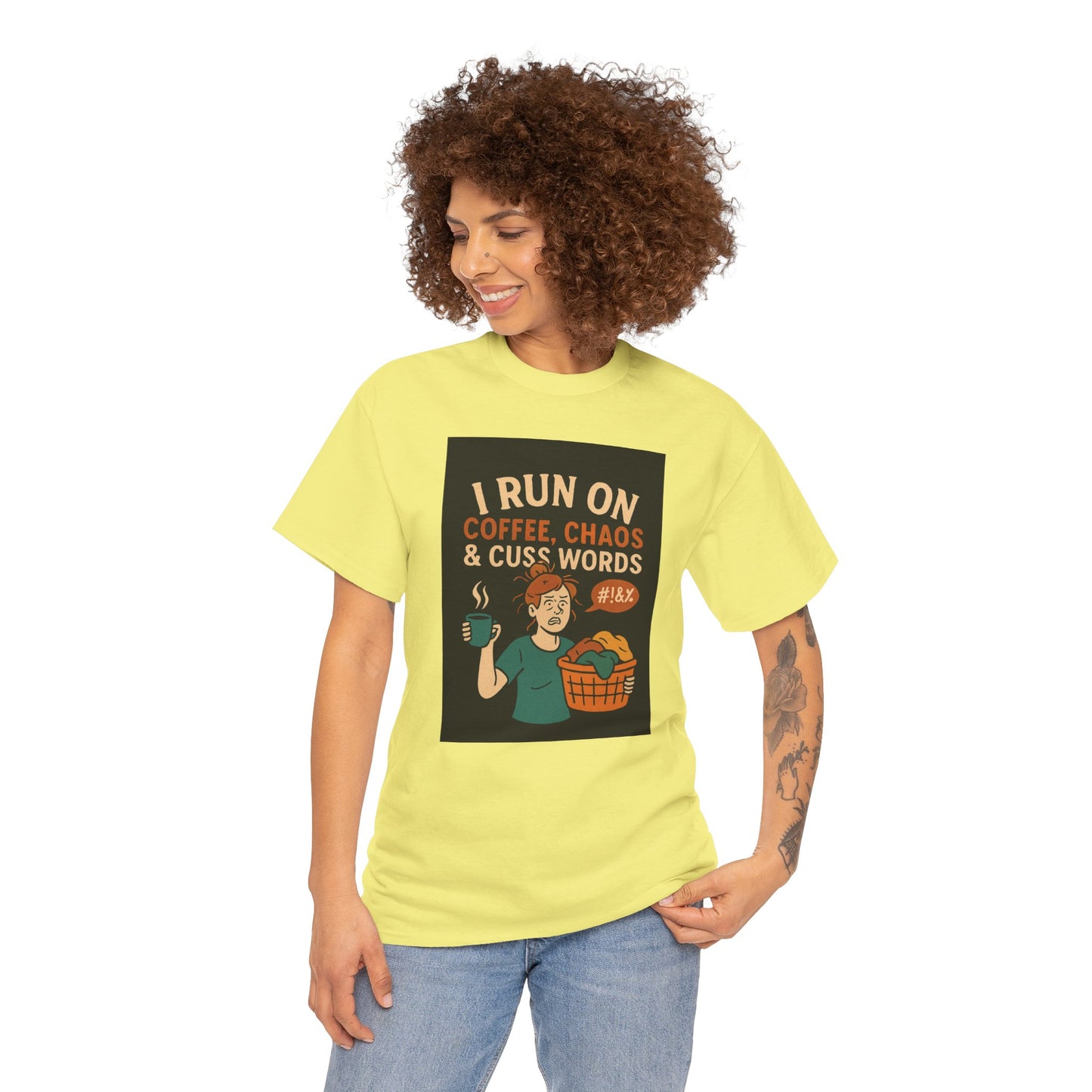 Coffee Chaos & Cuss Words Tee, Funny T-Shirt, Unisex Cotton Tee, Gift for Coffee Lovers, Casual Wear, Humor Apparel