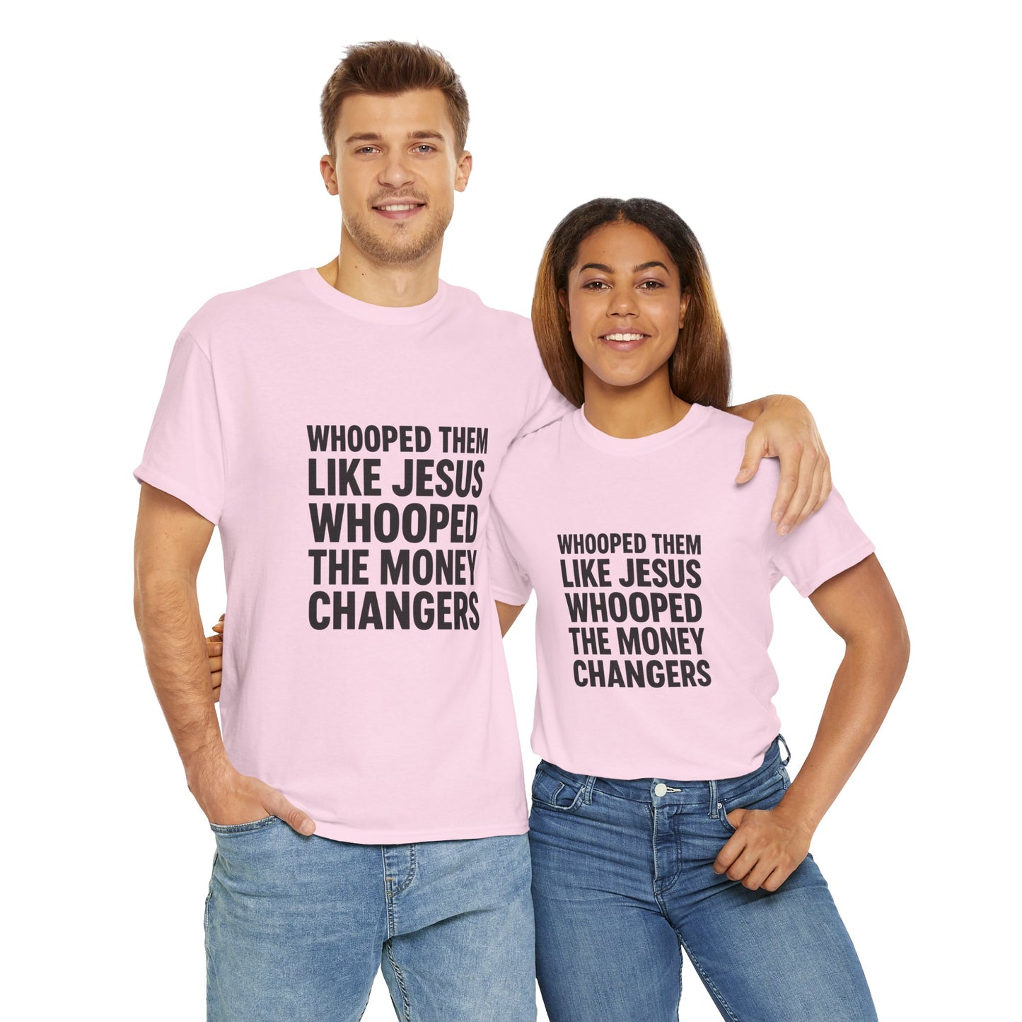 Biblical Humor Tee: Whooped Them Like Jesus - Funny Unisex Cotton T-Shirt for Bible Lovers, Gifts, Easter, Church Events, Casual Wear