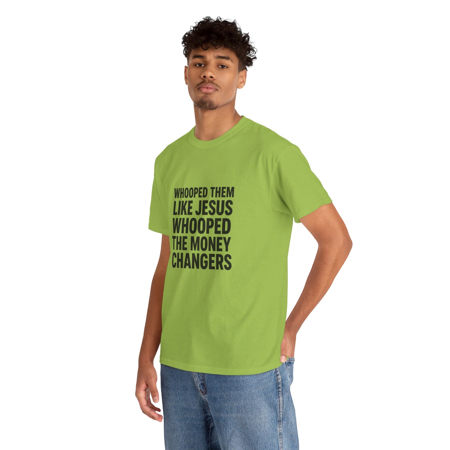 Biblical Humor Tee: Whooped Them Like Jesus - Funny Unisex Cotton T-Shirt for Bible Lovers, Gifts, Easter, Church Events, Casual Wear