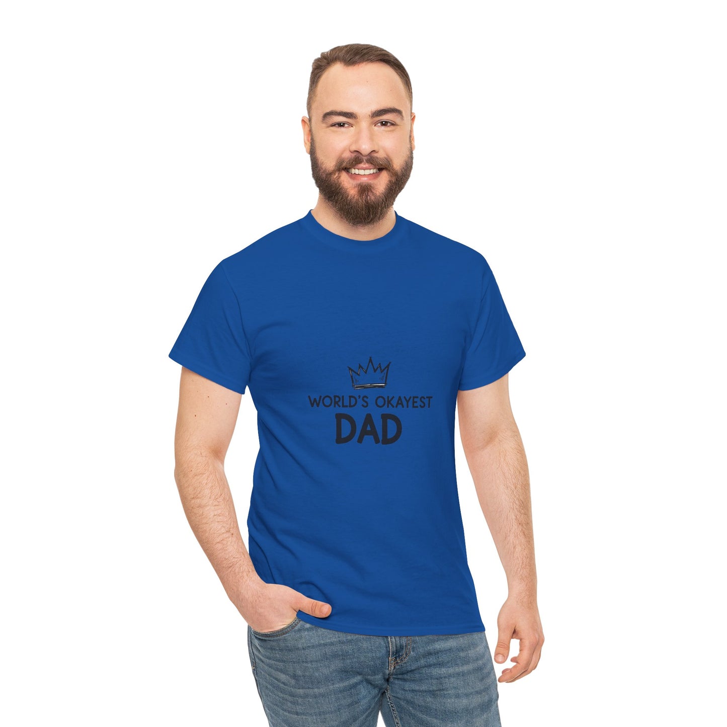 World's Okayest Dad Unisex Heavy Cotton Tee, Funny Father's Day Gift, Relaxed Fit T-Shirt, Dad Humor Shirt, Casual Everyday Wear