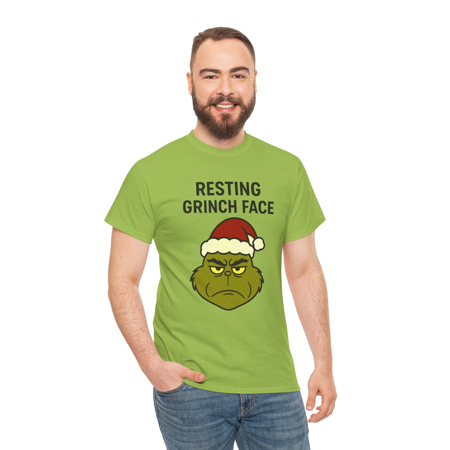 Resting Grinch Face Unisex Heavy Cotton Tee - Perfect Holiday Humor Shirt